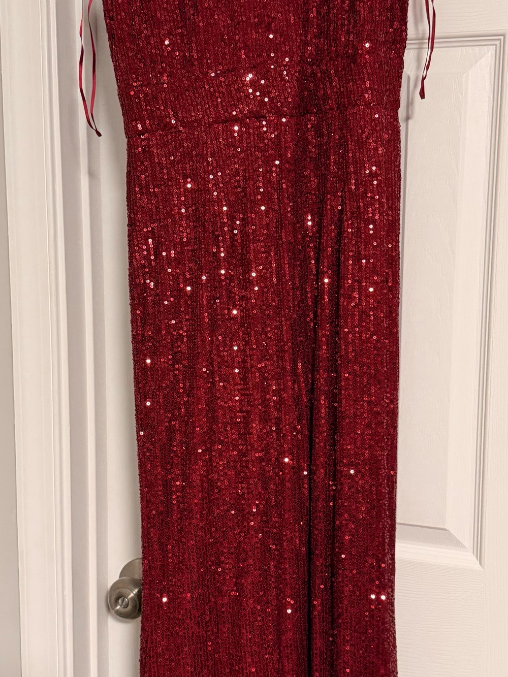 Red Sequin Strapless Jumpsuit